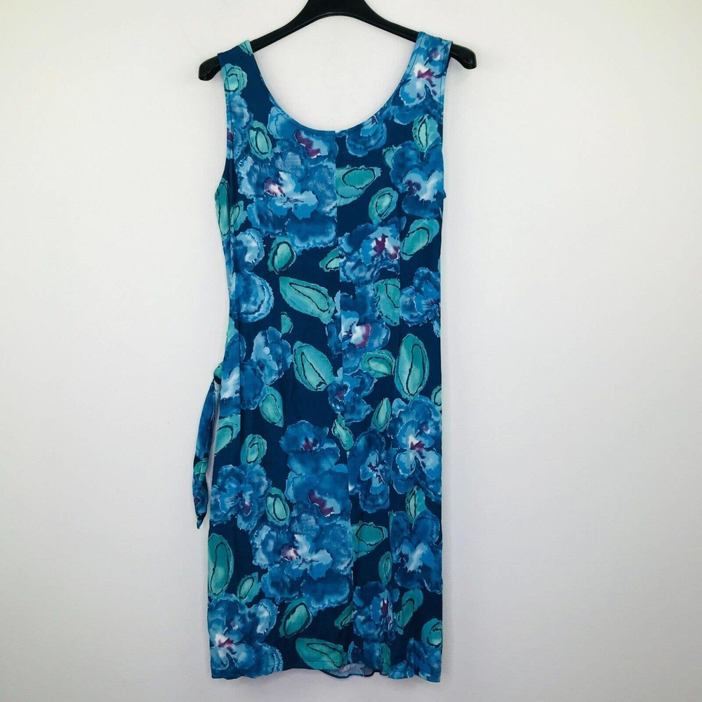 Hilo Hattie Women's Medium Tank Dress Blue Floral Side Tie Wrap Hawaiian BK4 - Picture 5 of 5